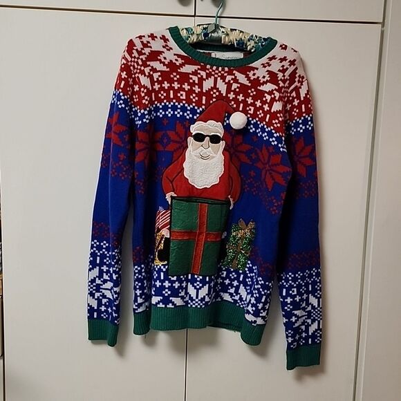Jolly sweaters Christmas cool santa sweater with pocket for presents! sz M - Picture 1 of 8